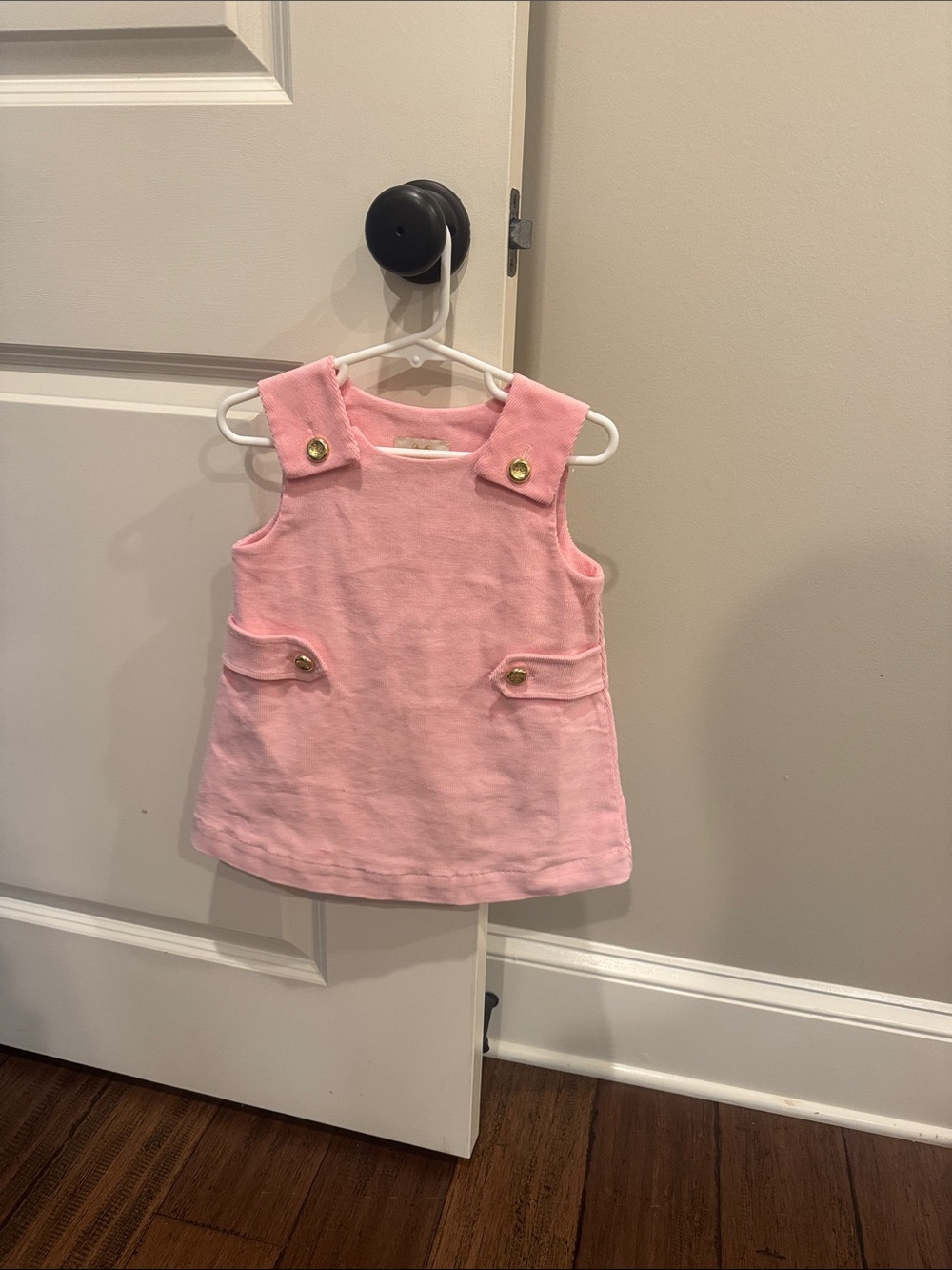 The Beaufort Bonnet Company Pink Pinafore Tank Dress with Gold Buttons